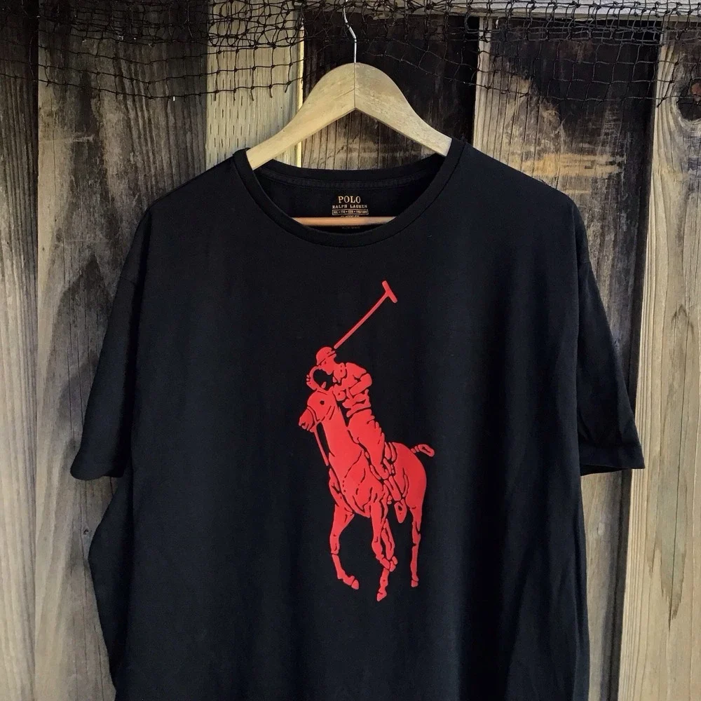 Polo Ralph Lauren Big Pony T-Shirt Black Red Logo Classic Fit Men's XXL